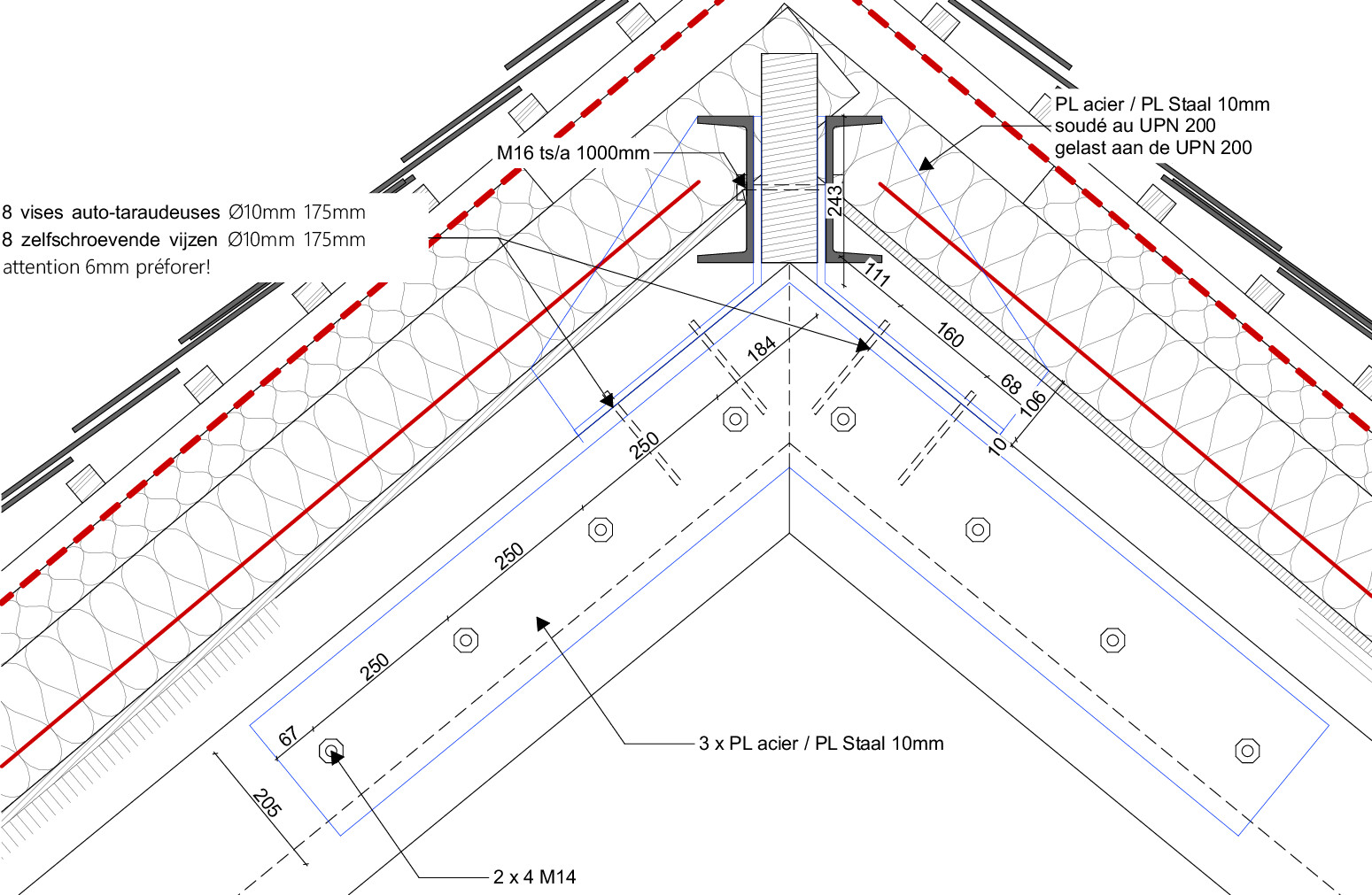 Watermaal-Bosvoorde, BE - detail van versterkte nok en spant.